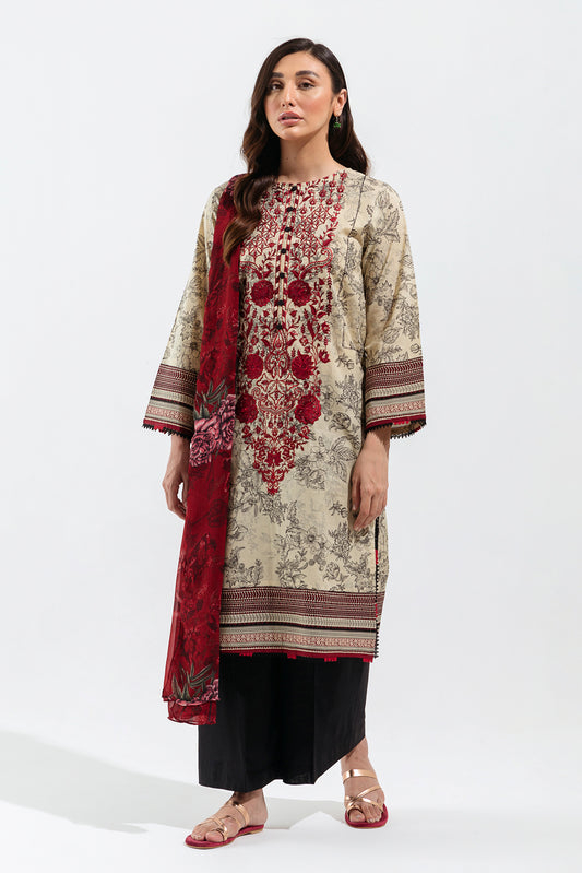 3 PIECE - EMBROIDERED LAWN SUIT - GARNET PEARL (UNSTITCHED)