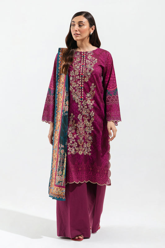 3 PIECE - EMBROIDERED LAWN SUIT - CARDINAL GARLAND