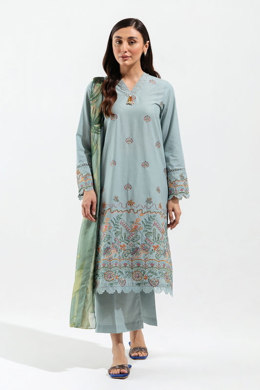 3 PIECE - EMBROIDERED LAWN SUIT - ICEBERG GARDENIA (UNSTITCHED)