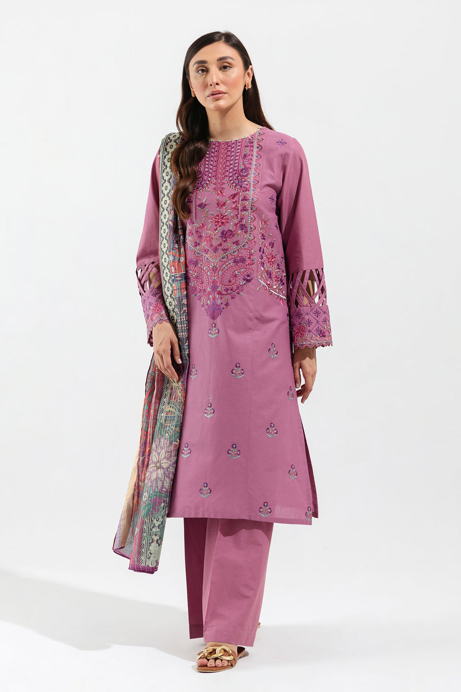 2 PIECE - EMBROIDERED LAWN SUIT - PERIWINKLE SAGE