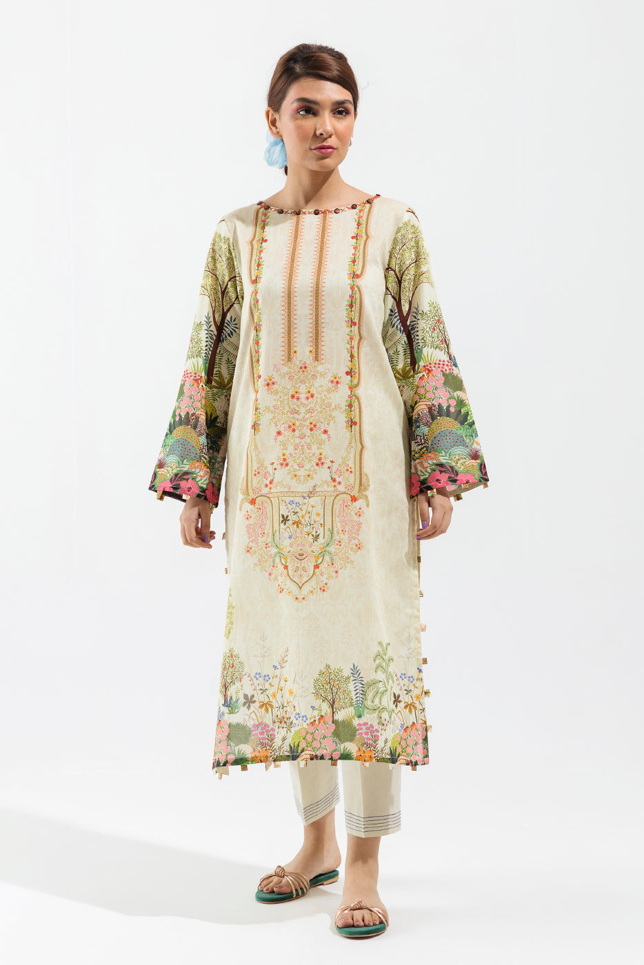 1 PIECE - PRINTED LAWN SHIRT - OYSTER GARLAND