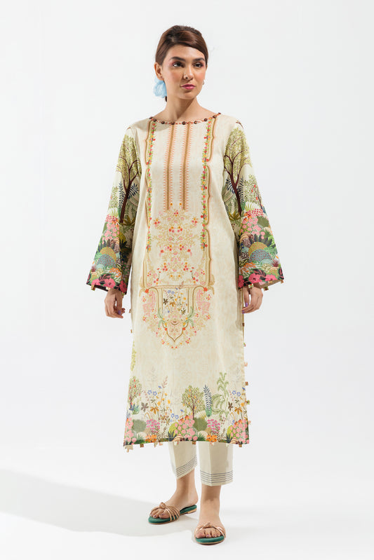 1 PIECE - PRINTED LAWN SHIRT - OYSTER GARLAND