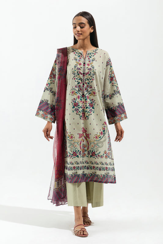3 PIECE - PRINTED LAWN SUIT - FLORA FAUN (UNSTITCHED)