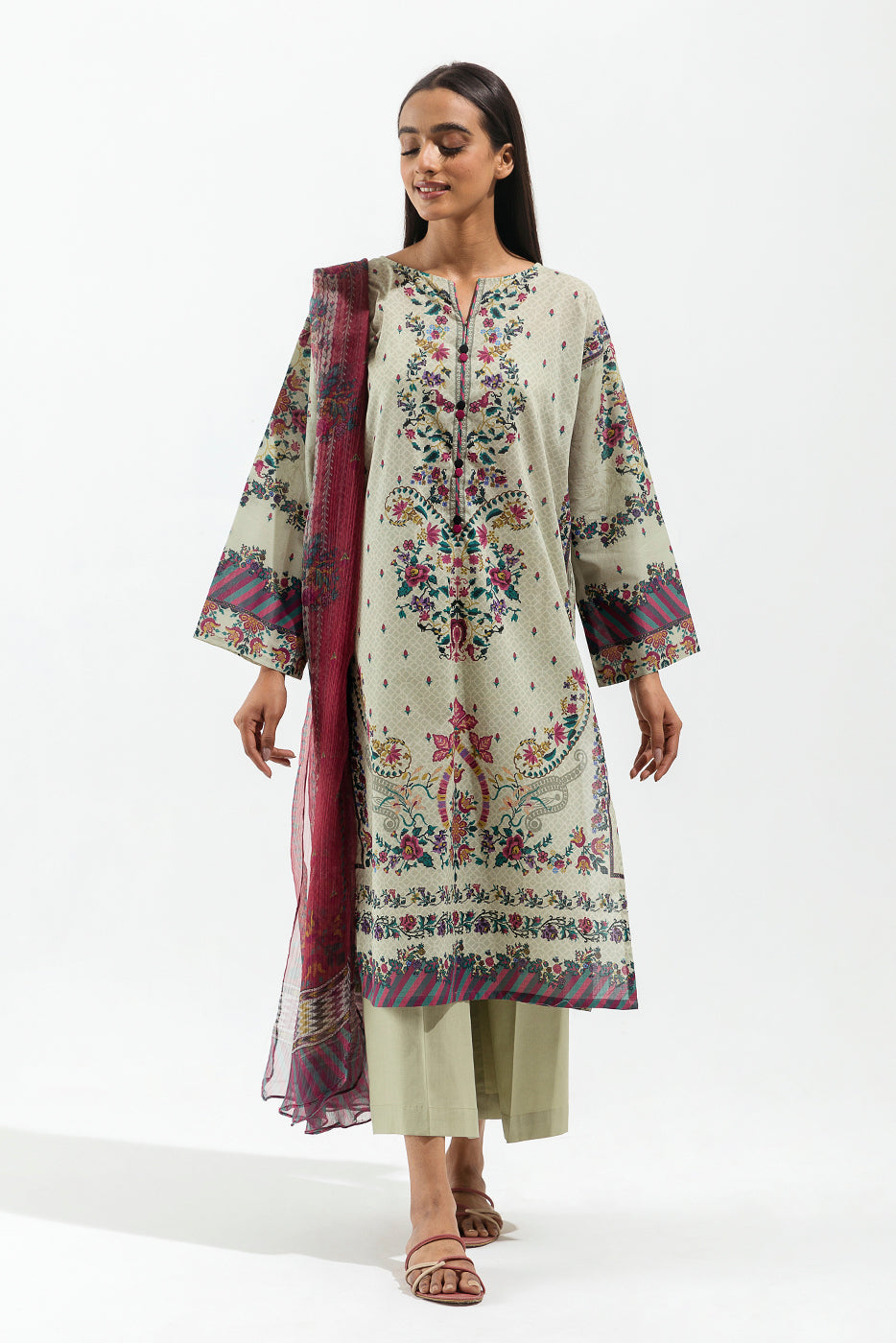 3 PIECE - PRINTED LAWN SUIT - FLORA FAUN (UNSTITCHED)