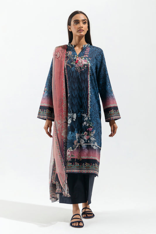 3 PIECE - PRINTED LAWN SUIT - AZURE TRIBE (UNSTITCHED)