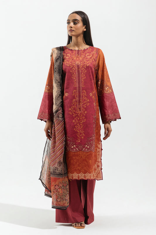 3 PIECE - PRINTED LAWN SUIT - RUSTIC YALE (UNSTITCHED)