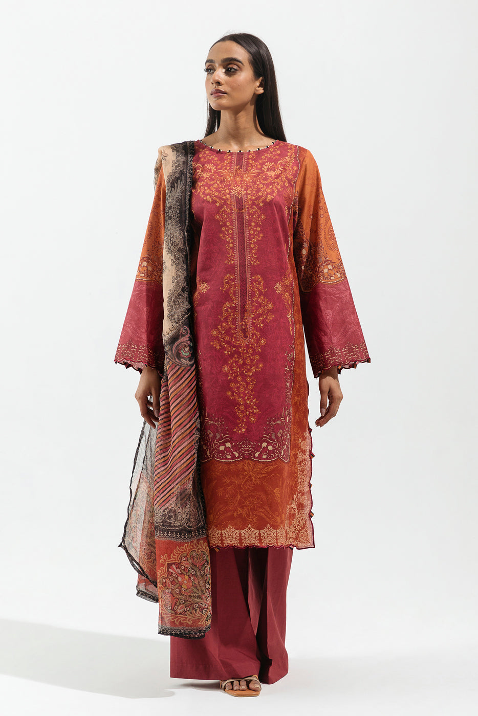 3 PIECE - PRINTED LAWN SUIT - RUSTIC YALE (UNSTITCHED)