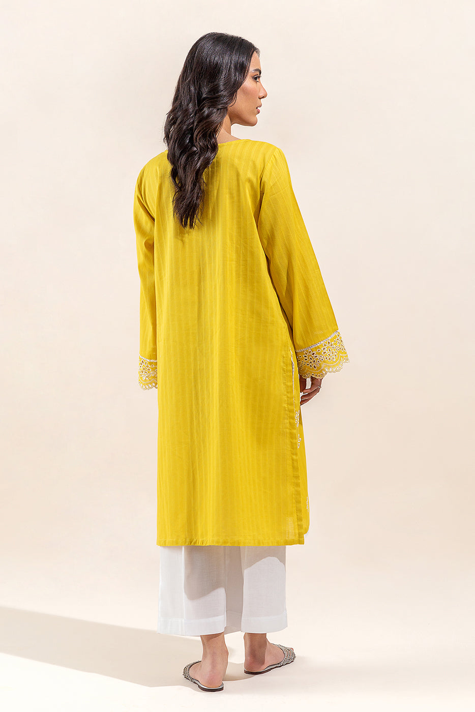 1 PIECE EMBROIDERED LENO KARRA SHIRT-MISTED YELLOW (UNSTITCHED)
