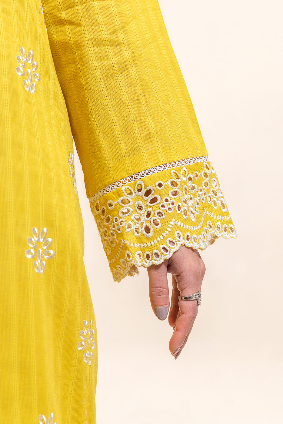 1 PIECE EMBROIDERED LENO KARRA SHIRT-MISTED YELLOW (UNSTITCHED)