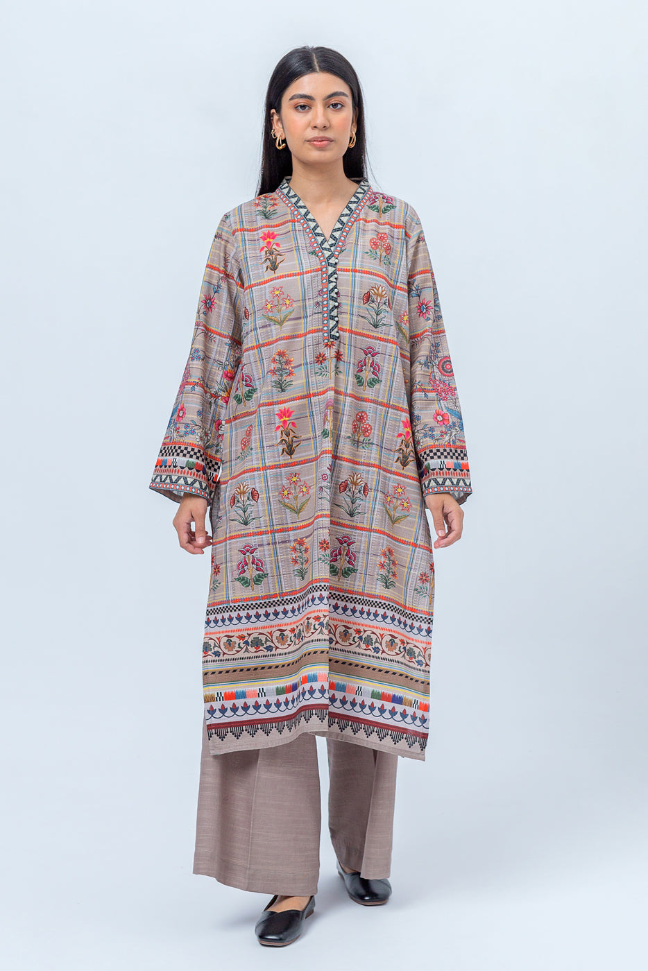 1 PIECE - PRINTED KHADDAR SHIRT - FEATHER GRAY (UNSTITCHED)