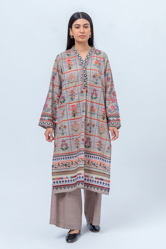 1 PIECE - PRINTED KHADDAR SHIRT - FEATHER GRAY (UNSTITCHED)
