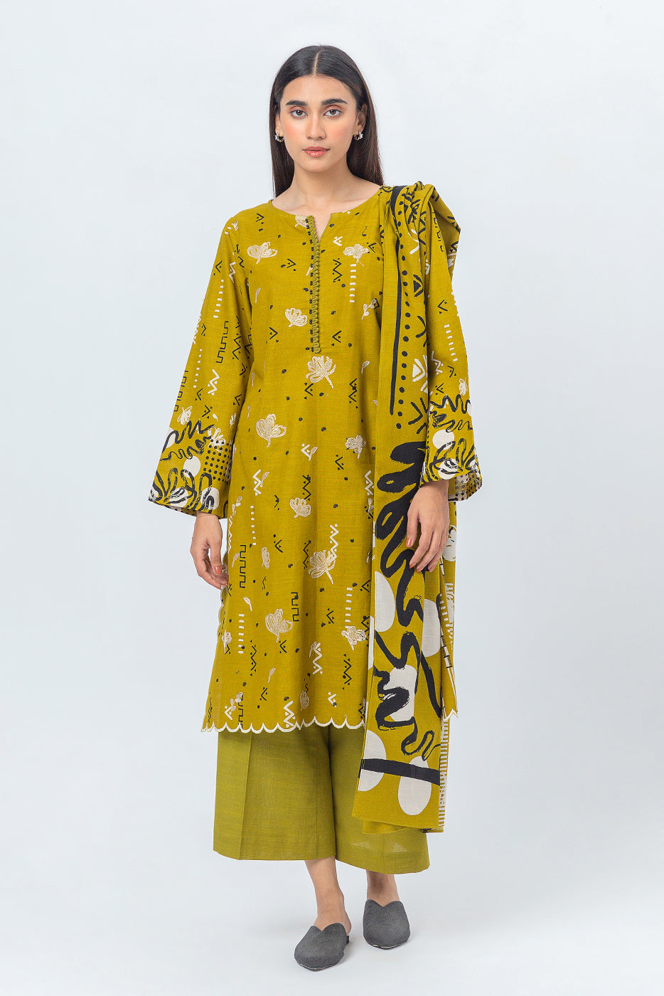 3 PIECE - EMBROIDERED KHADDAR SUIT - DELICATE PETALS (UNSTITCHED)