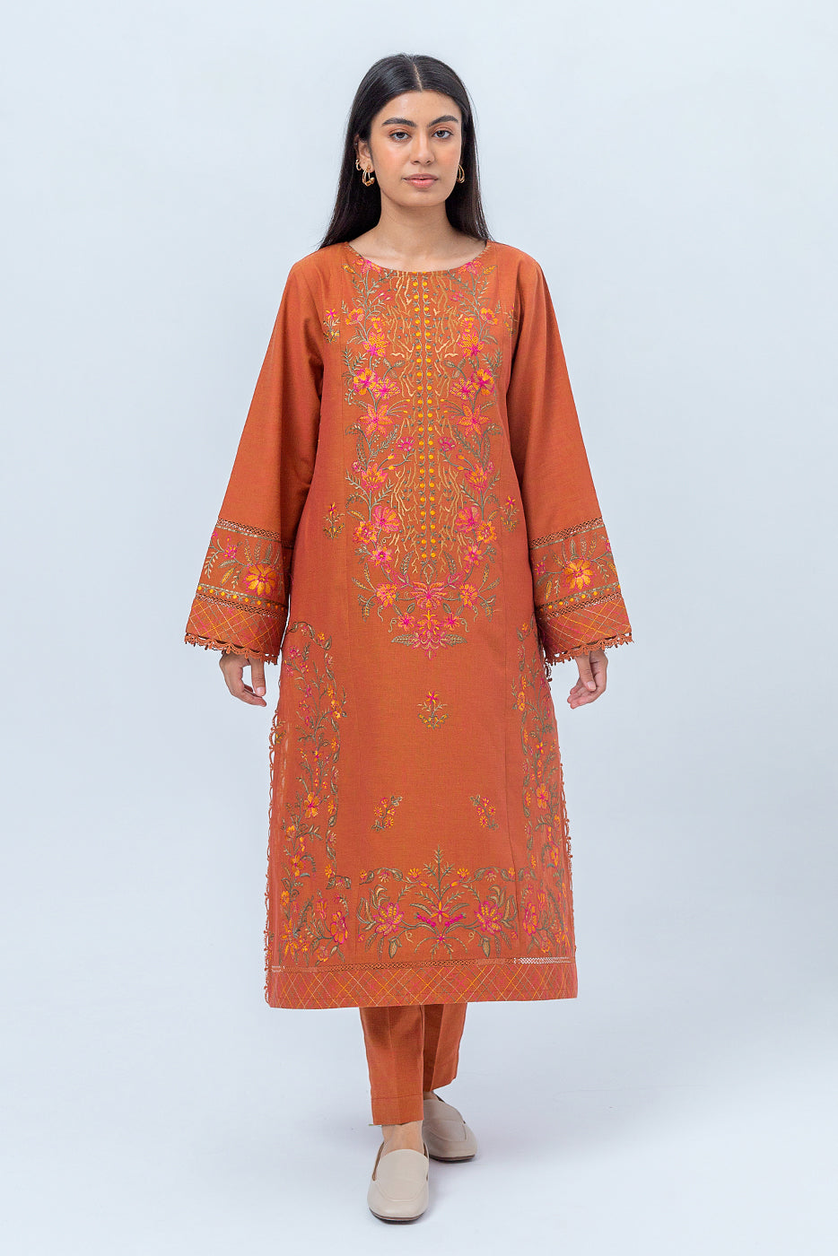 2 PIECE - EMBROIDERED KHADDAR SUIT - AUTUMN MAPLE (UNSTITCHED)