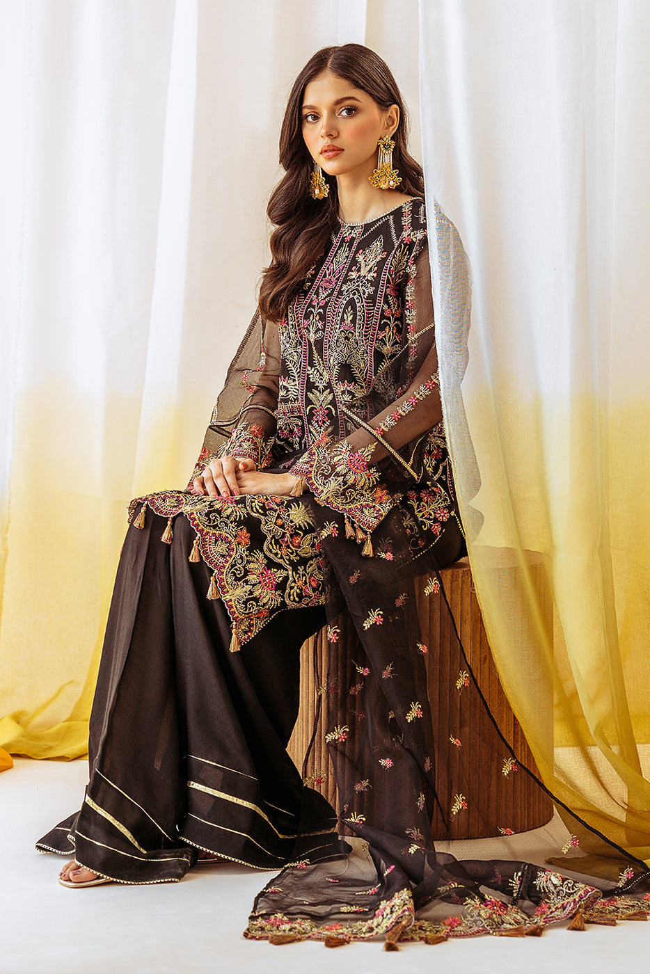 4 PIECE EMBROIDERED ORGANZA NET SUIT-NOIR ELEGANCE (UNSTITCHED)