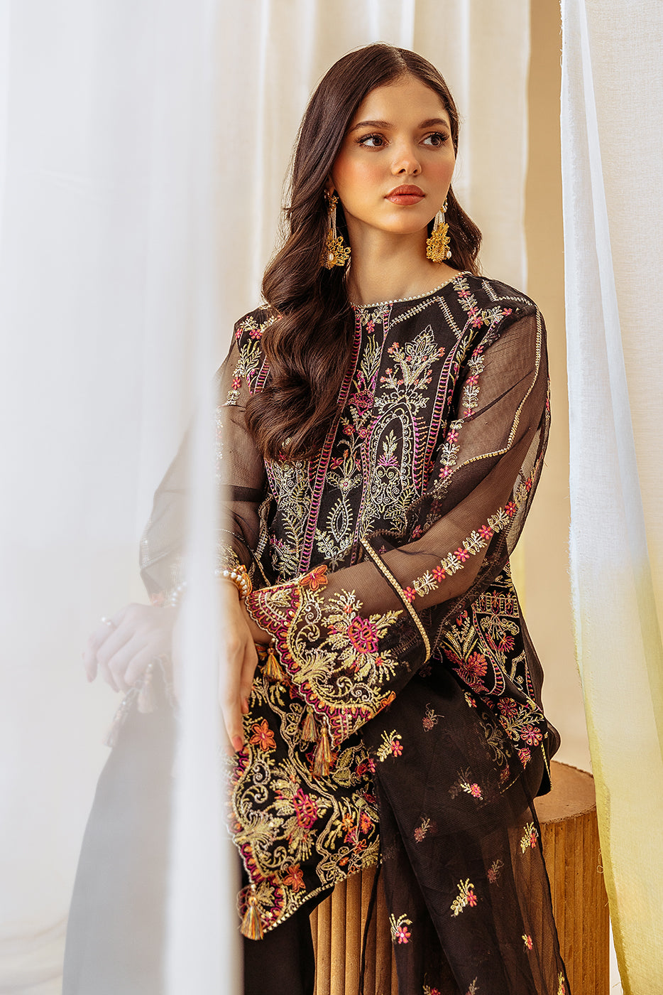 4 PIECE EMBROIDERED ORGANZA NET SUIT-NOIR ELEGANCE (UNSTITCHED)
