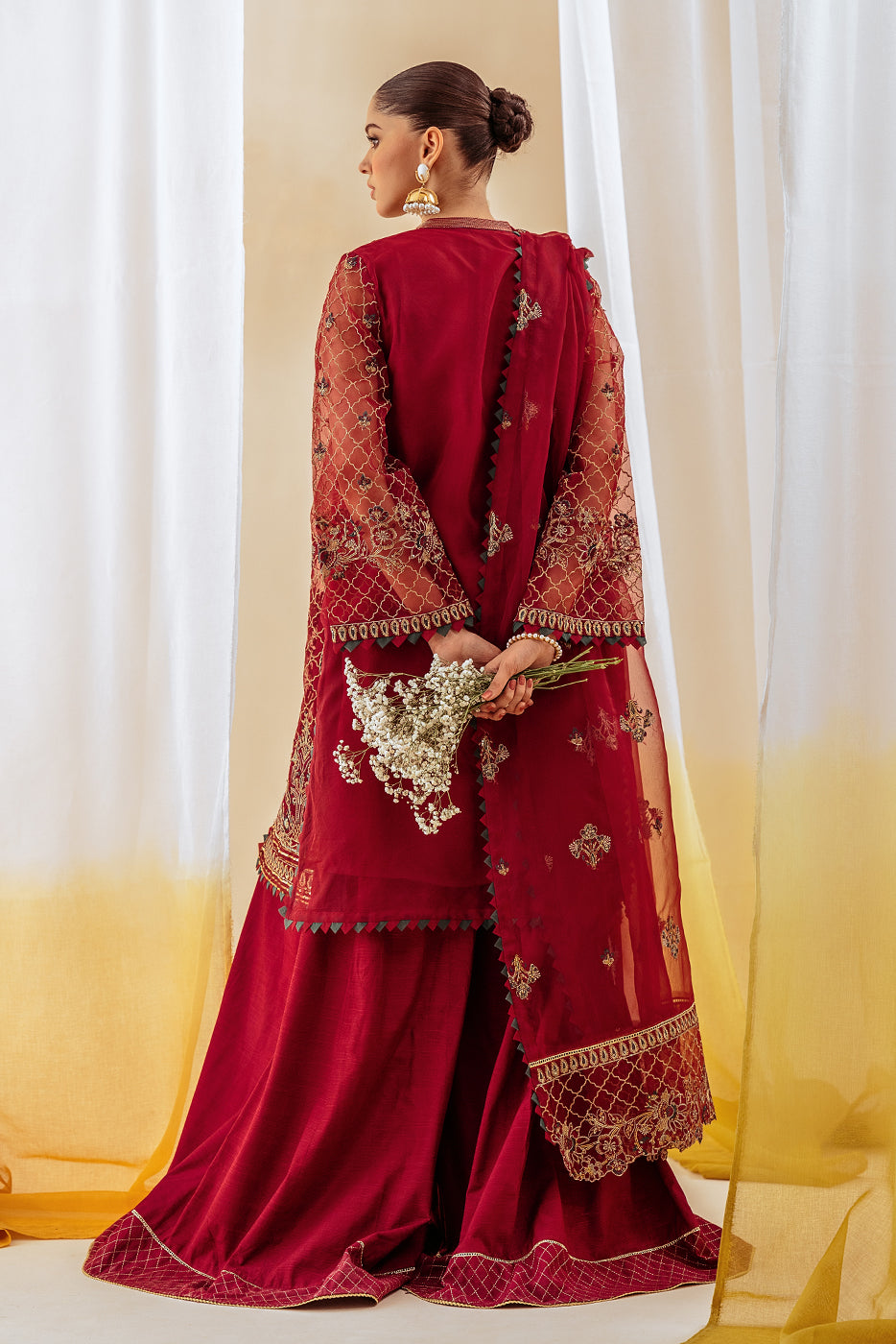4 PIECE EMBROIDERED ORGANZA SUIT-EXQUISITE RUBY (UNSTITCHED)