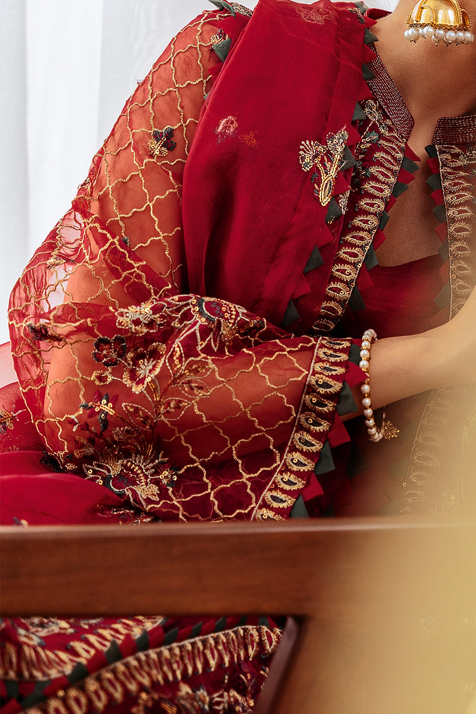 4 PIECE EMBROIDERED ORGANZA SUIT-EXQUISITE RUBY (UNSTITCHED)