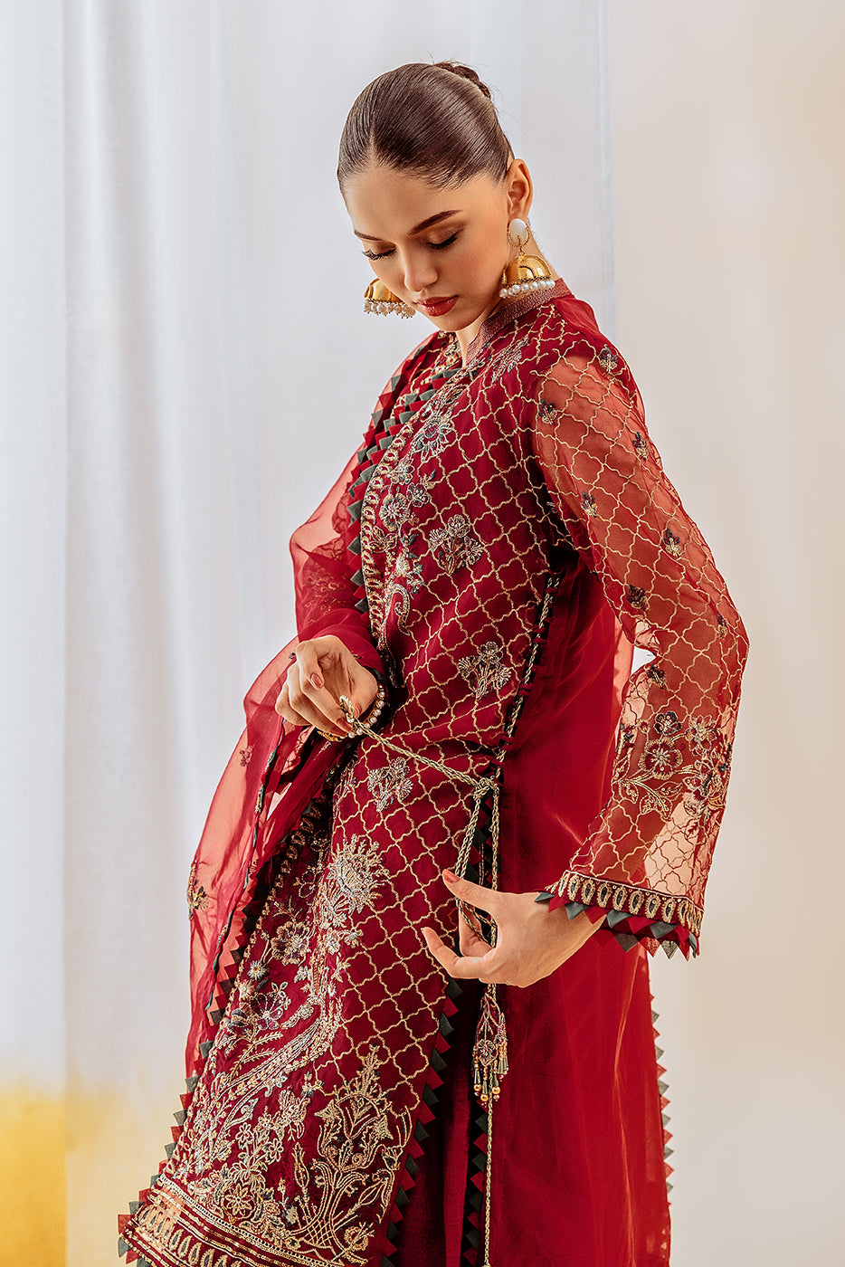 4 PIECE EMBROIDERED ORGANZA SUIT-EXQUISITE RUBY (UNSTITCHED)