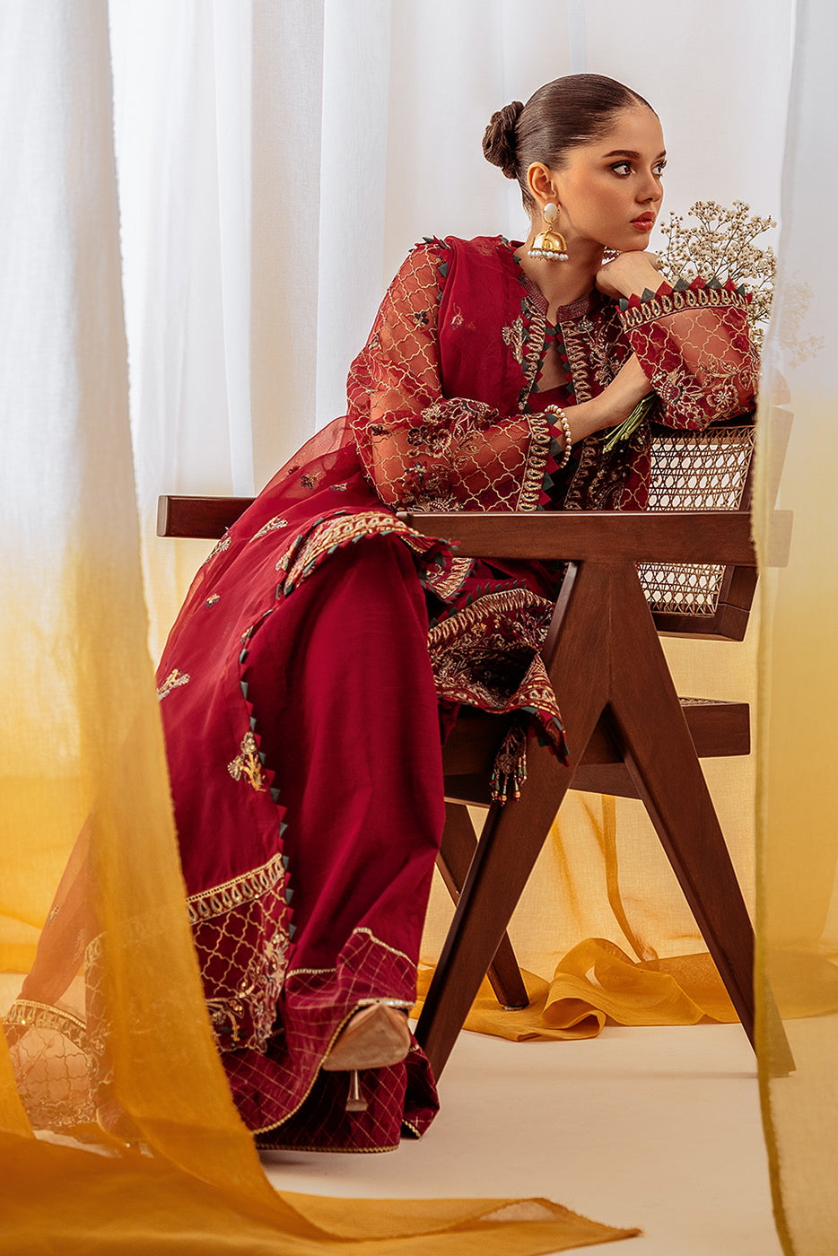 4 PIECE EMBROIDERED ORGANZA SUIT-EXQUISITE RUBY (UNSTITCHED)