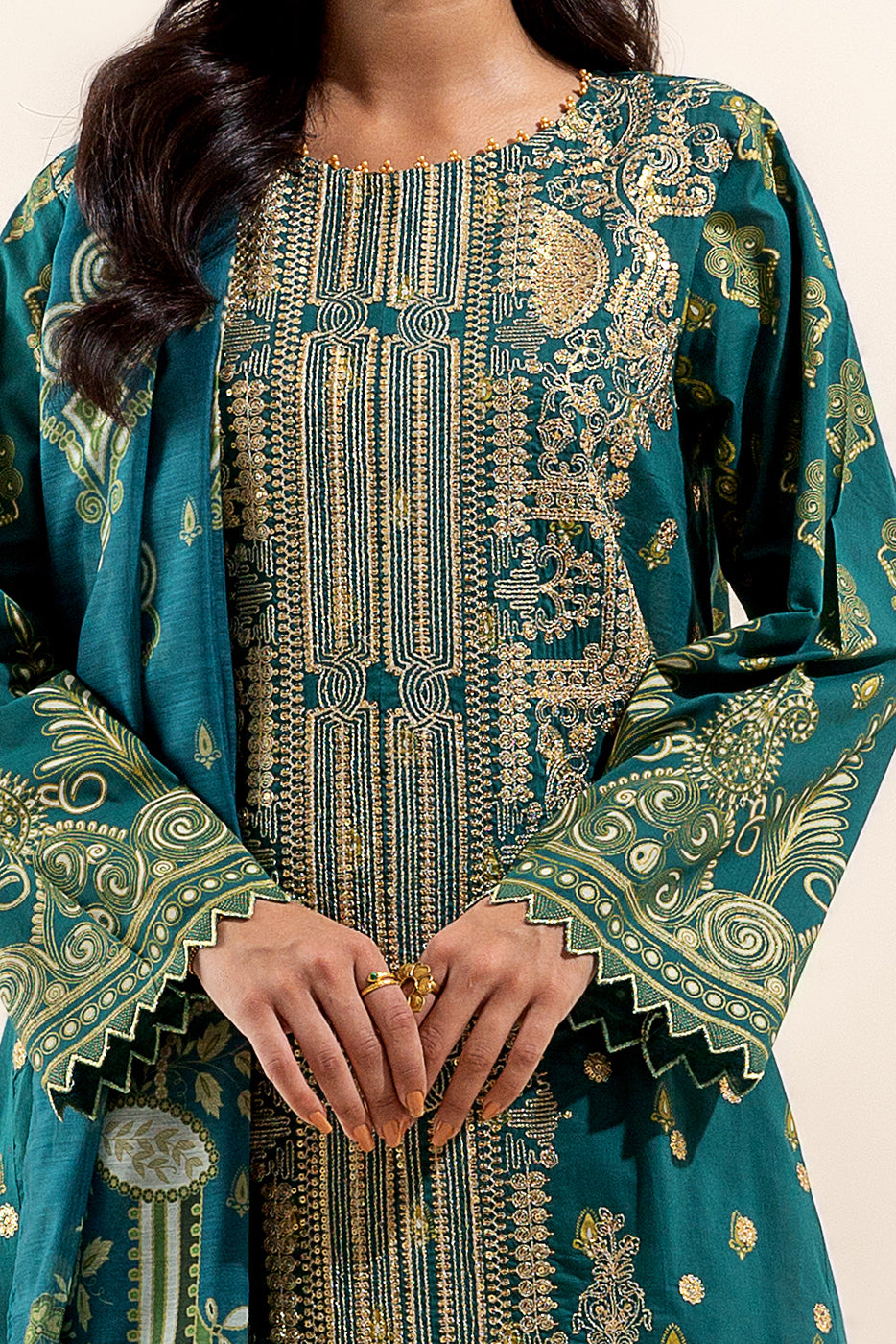 3 PIECE EMBROIDERED LAWN SUIT-EMERALD ASH (UNSTITCHED)
