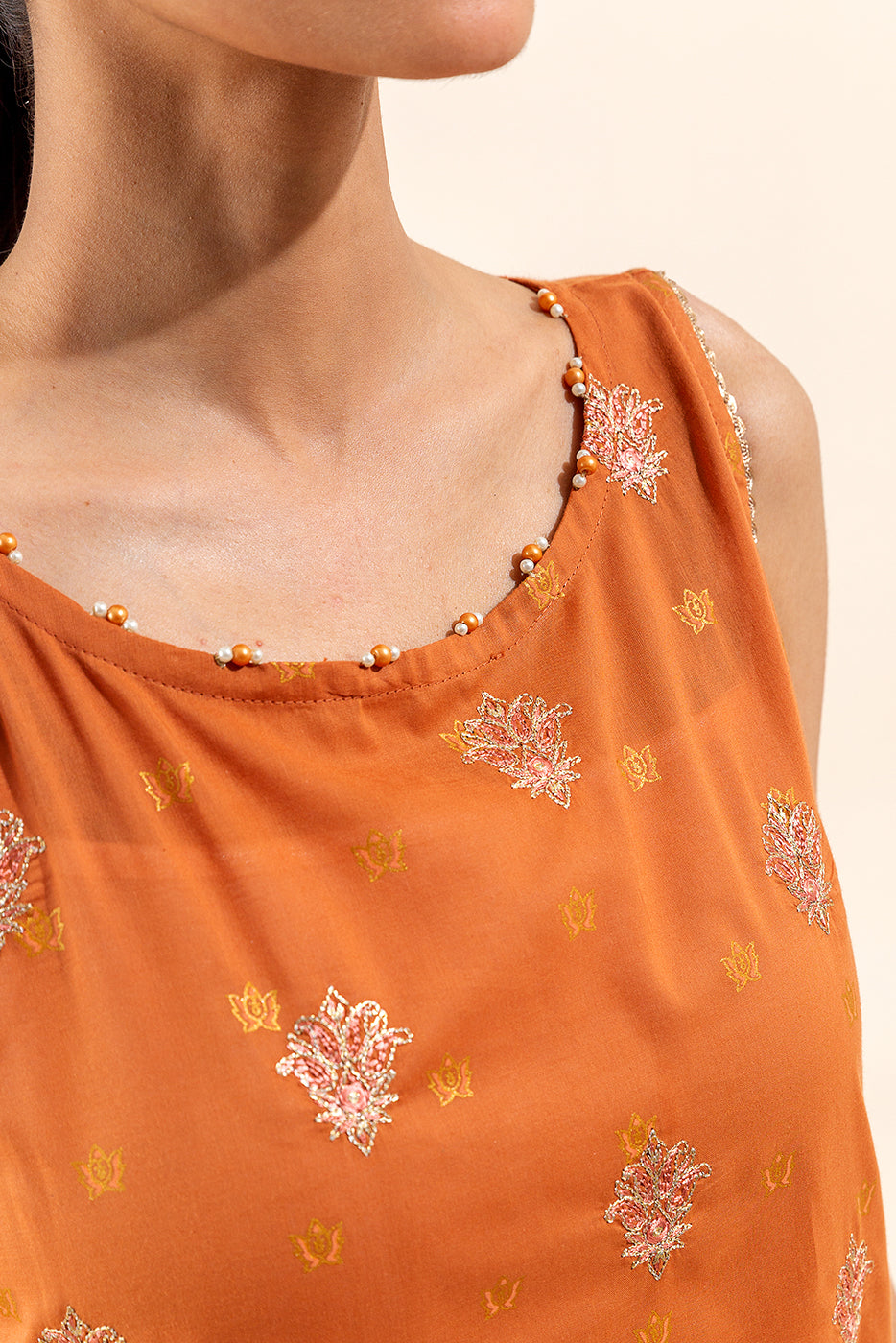 3 PIECE EMBROIDERED LAWN SUIT-SUNSET YAM (UNSTITCHED)