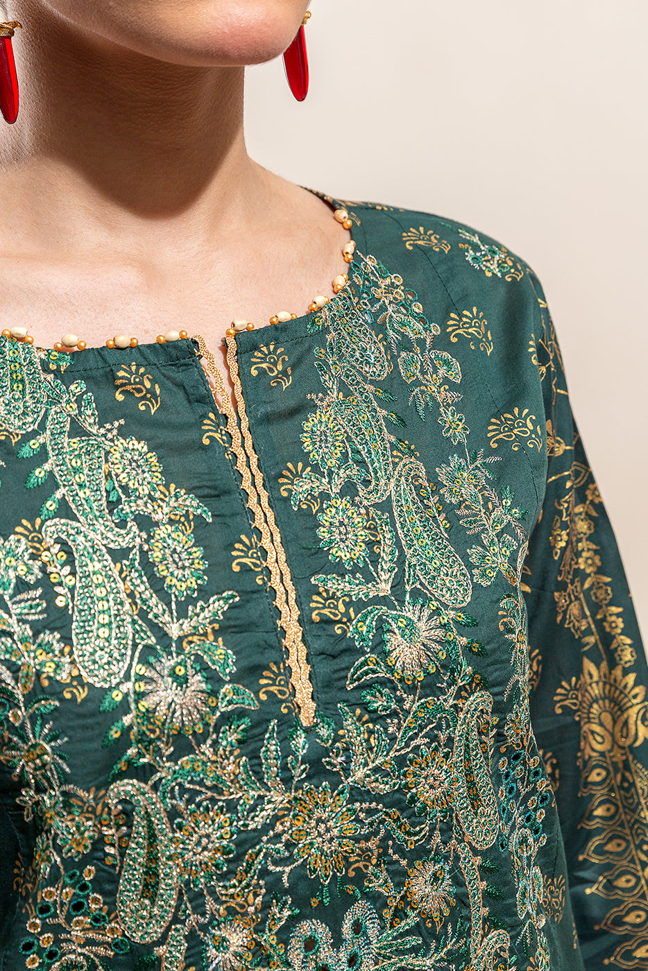 3 PIECE EMBROIDERED LAWN SUIT-EMERALD SPRUCE(UNSTITCHED)