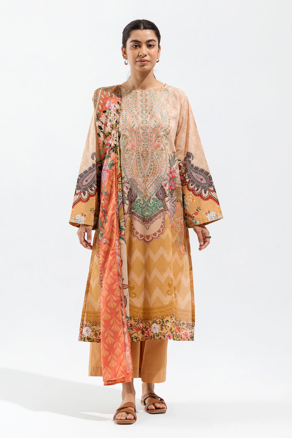 3 PIECE - EMBROIDERED LAWN SUIT - FAWN VERVE