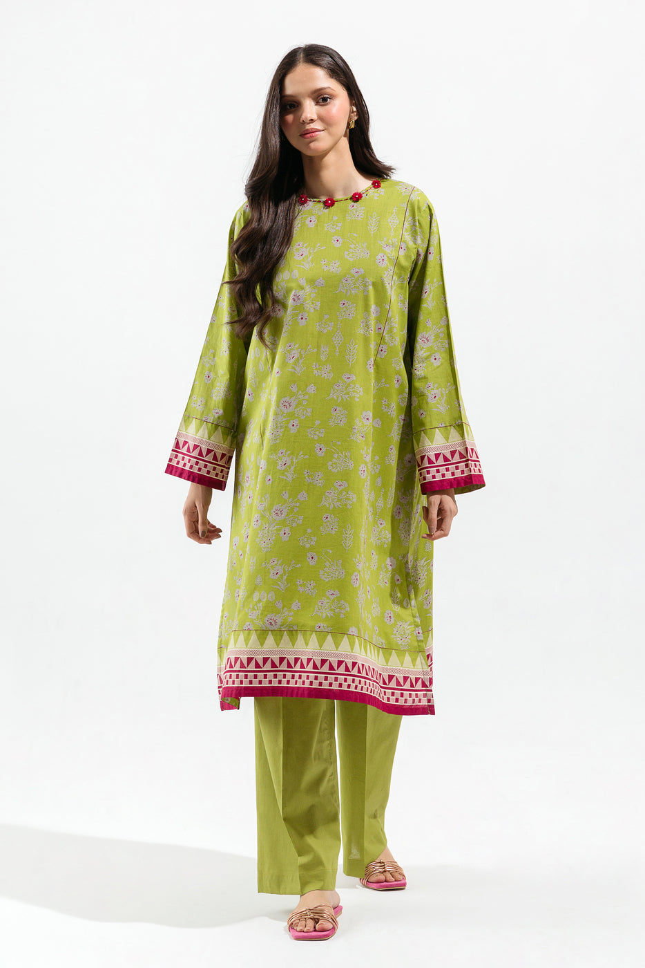 2 PIECE - PRINTED LAWN SUIT - PEAR SAGE (UNSTITCHED)
