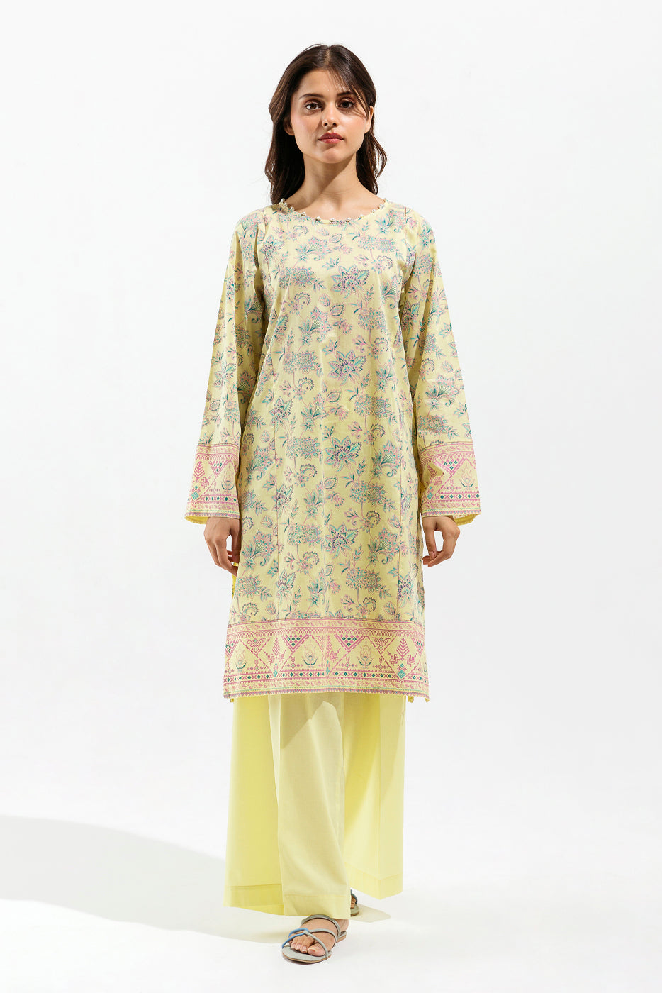 2 PIECE - PRINTED LAWN SUIT - LIME JACOBEAN (UNSTITCHED) - BEECHTREE