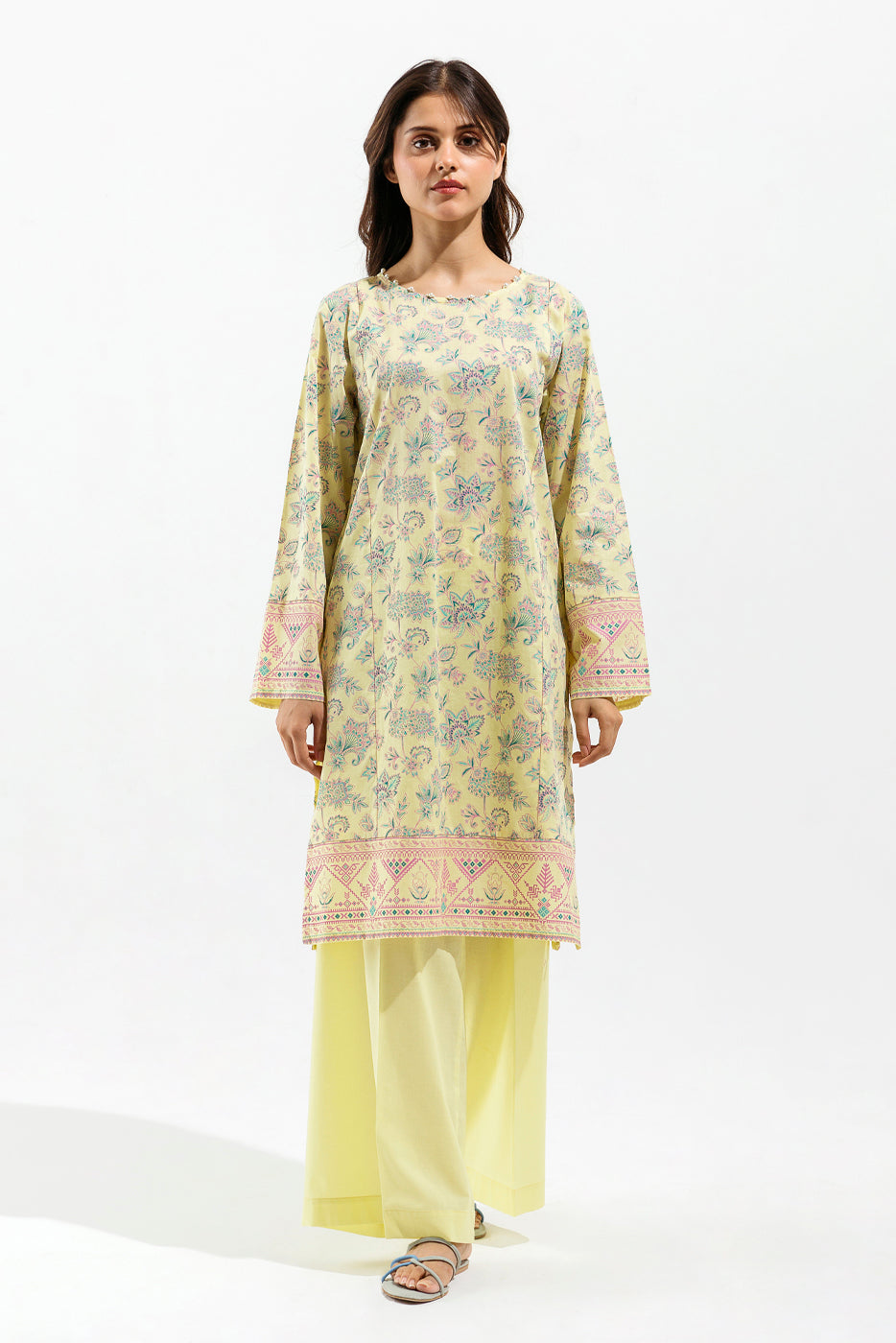 2 PIECE - PRINTED LAWN SUIT - LIME JACOBEAN (UNSTITCHED)