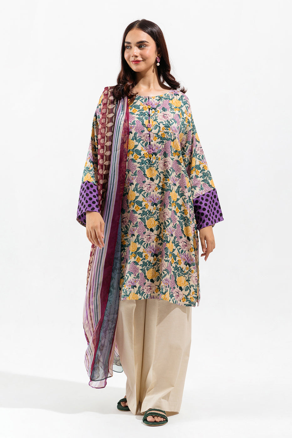 3 PIECE - PRINTED VISCOSE SUIT - LILAC FLORA (UNSTITCHED) - BEECHTREE