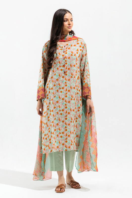 3 PIECE - PRINTED VISCOSE SUIT - MINT IVY (UNSTITCHED)
