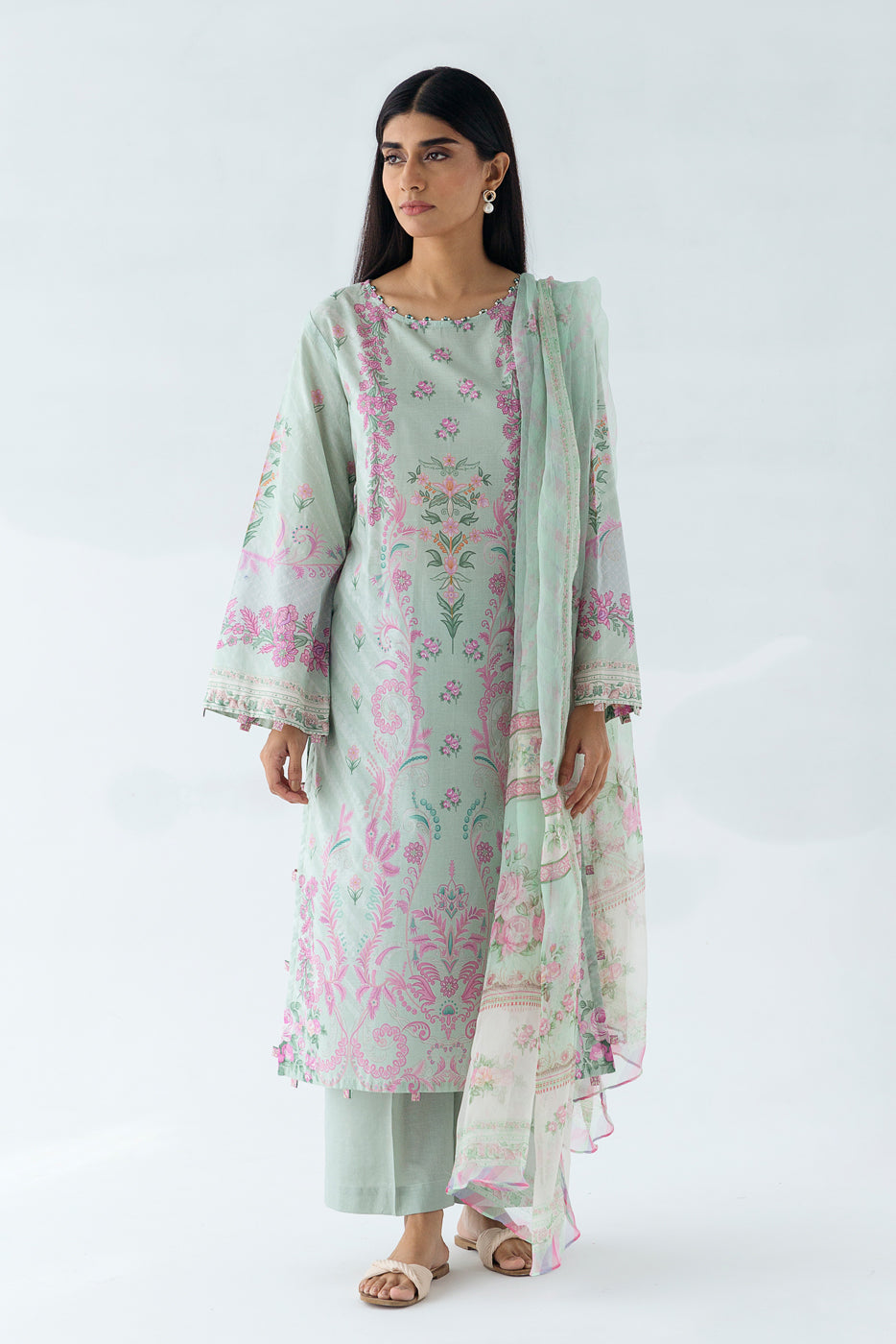 3 PIECE - PRINTED LAWN SUIT - PASTEL GALORE