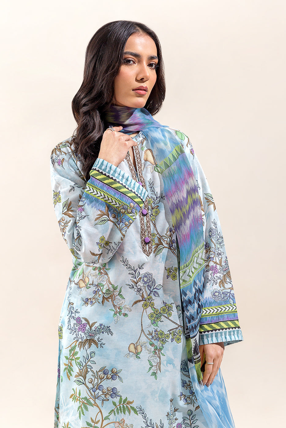 3 PIECE - PRINTED LAWN SUIT - IKAT BLOOM (UNSTITCHED) - BEECHTREE