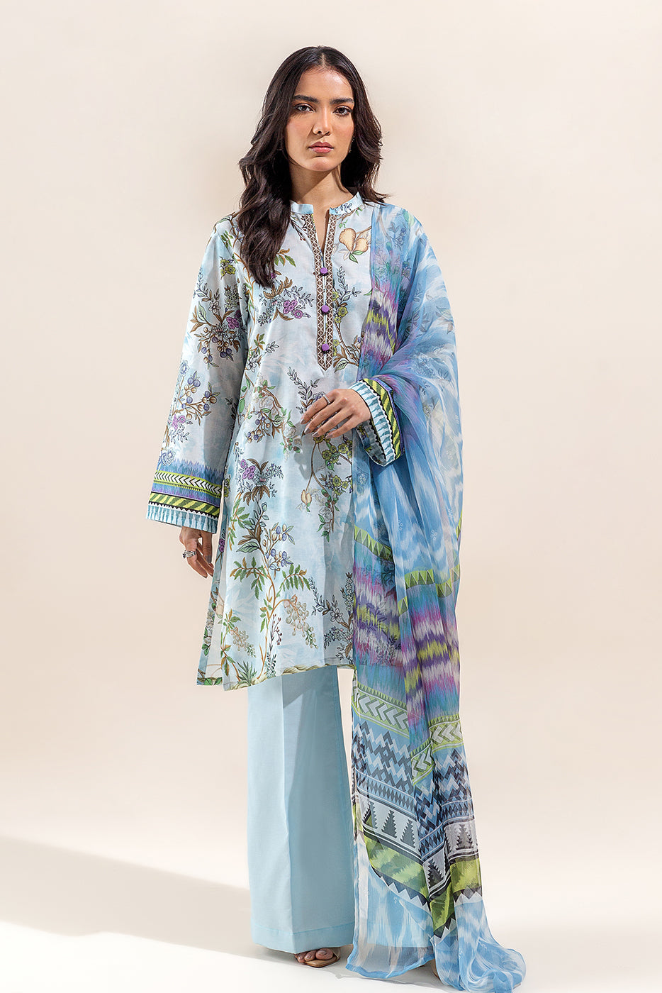 3 PIECE - PRINTED LAWN SUIT - IKAT BLOOM (UNSTITCHED)