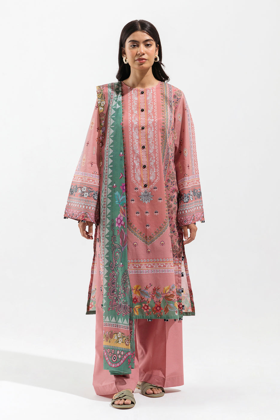 3 PIECE - PRINTED LAWN SUIT - MYSTIC ROUGE