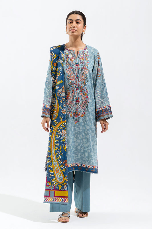 2 PIECE - EMBROIDERED LAWN SUIT - AQUATIC ETHNIC (UNSTITCHED)