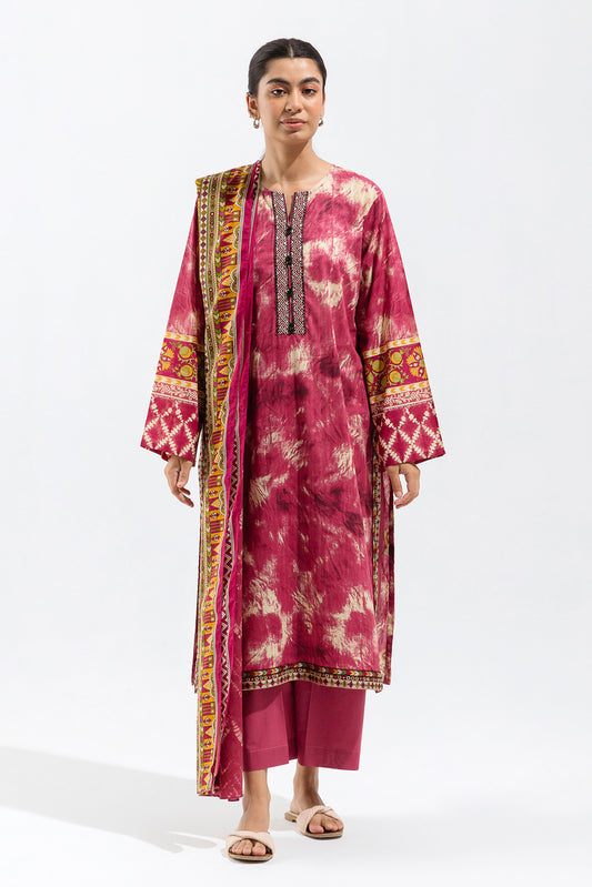 3 PIECE - EMBROIDERED LAWN SUIT - MAGENTA HUES (UNSTITCHED)