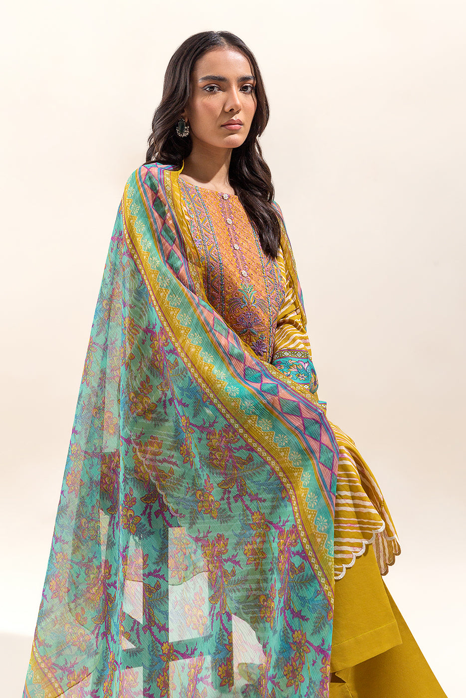 3 PIECE - EMBROIDERED LAWN SUIT - VIVID MUSTARD (UNSTITCHED) - BEECHTREE