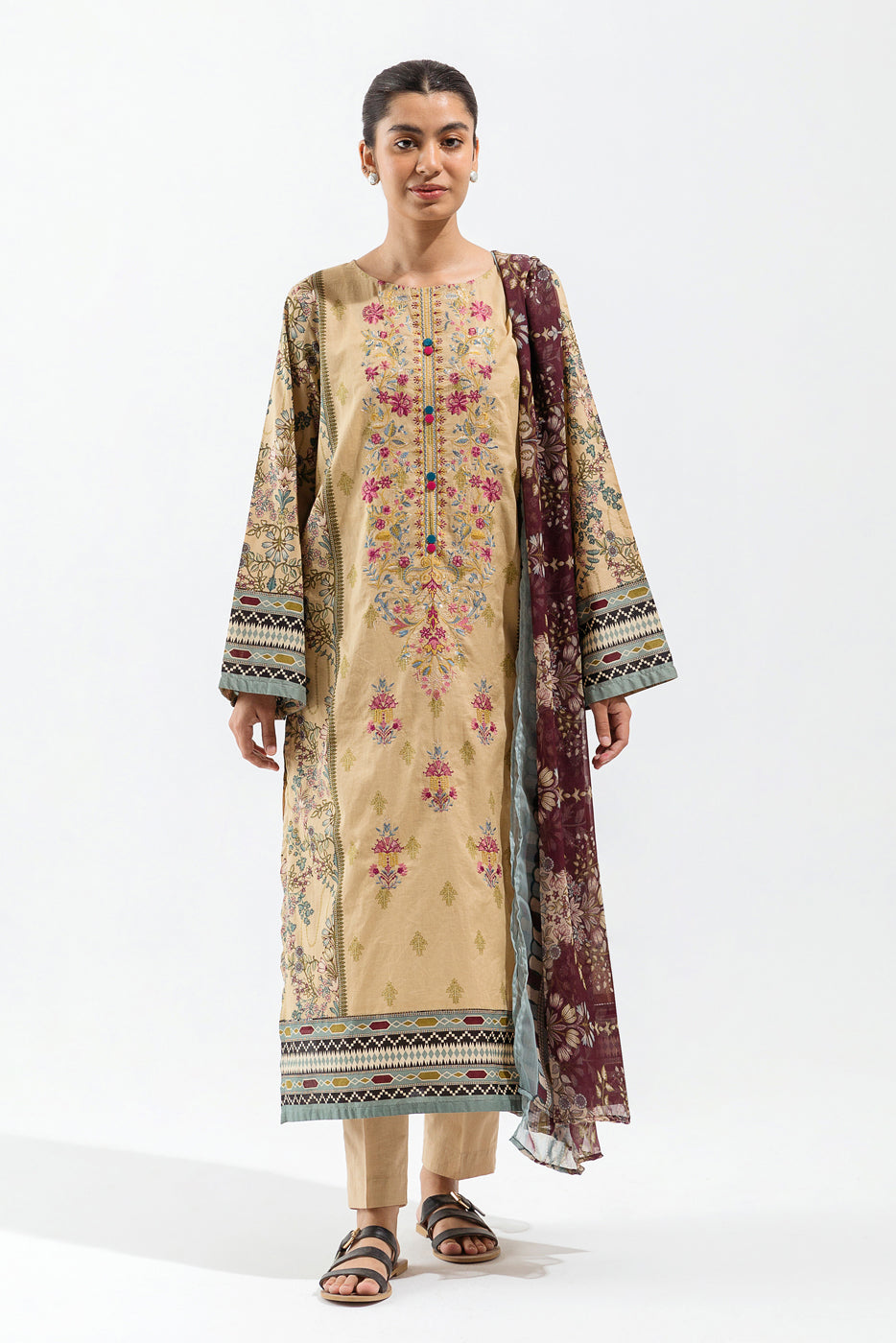 3 PIECE - EMBROIDERED LAWN SUIT - FAWN BLUSH - BEECHTREE