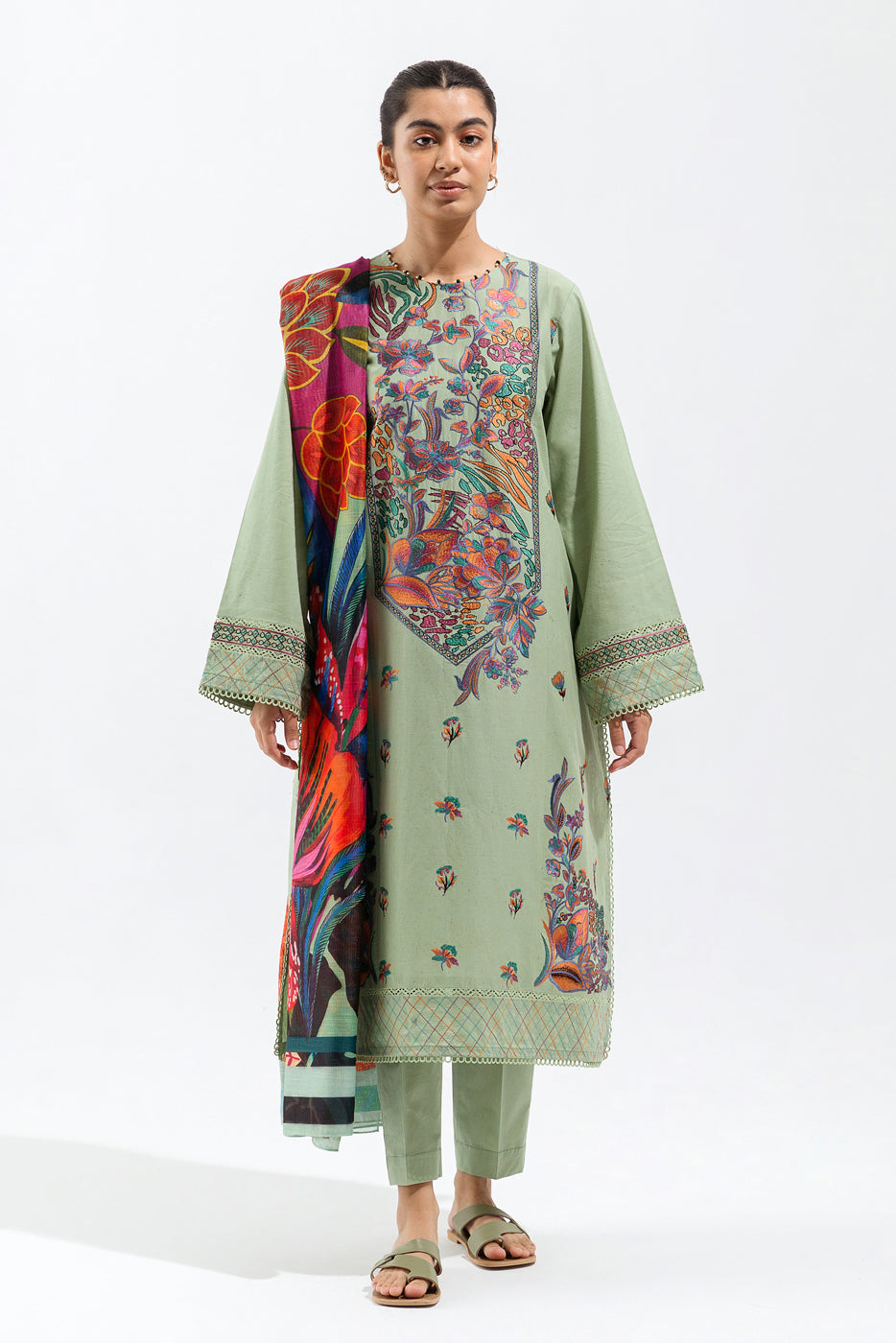 3 PIECE - EMBROIDERED MULTI NAPS SUIT - FLORA FERN (UNSTITCHED) - BEECHTREE