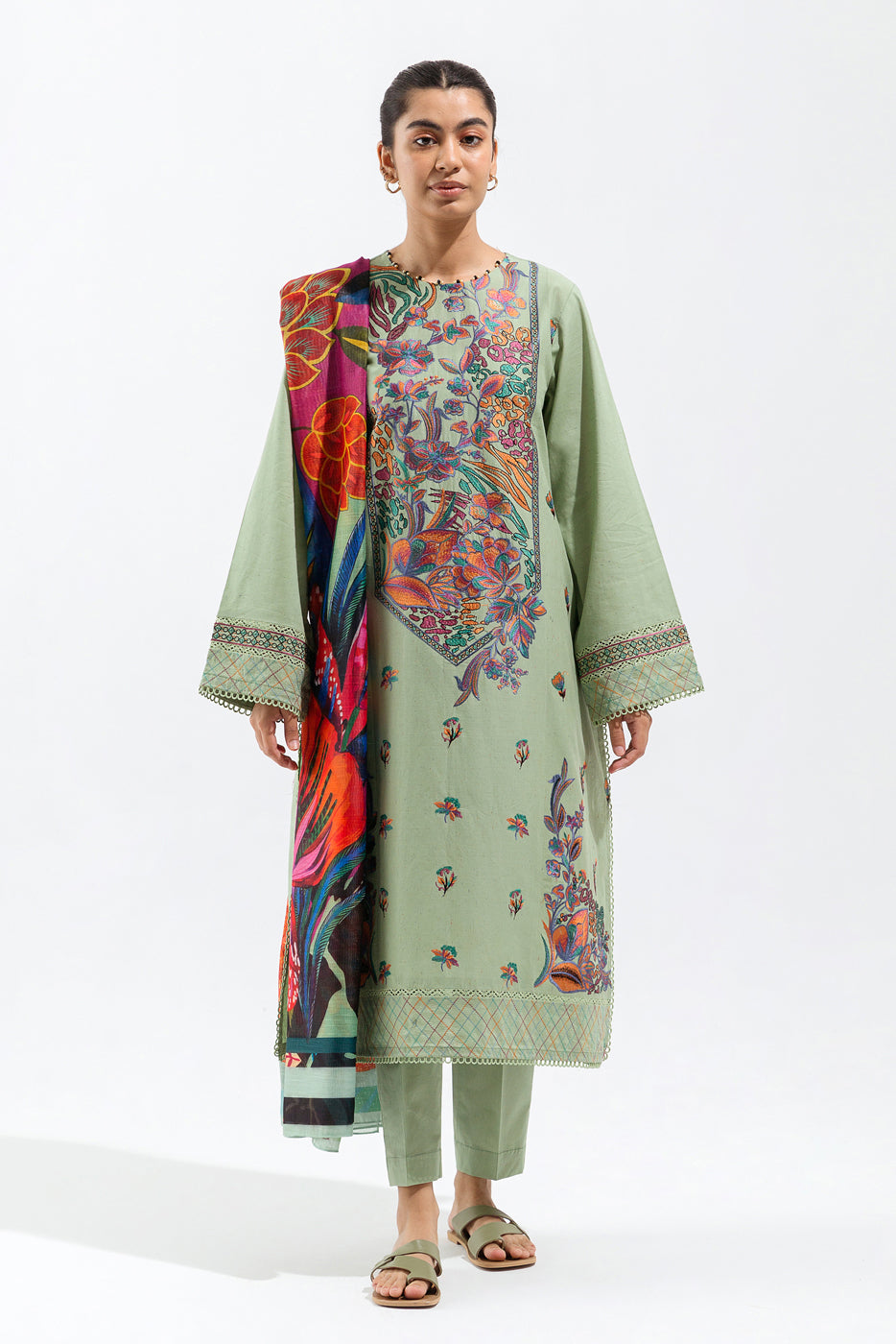 3 PIECE - EMBROIDERED MULTI NAPS SUIT - FLORA FERN (UNSTITCHED)