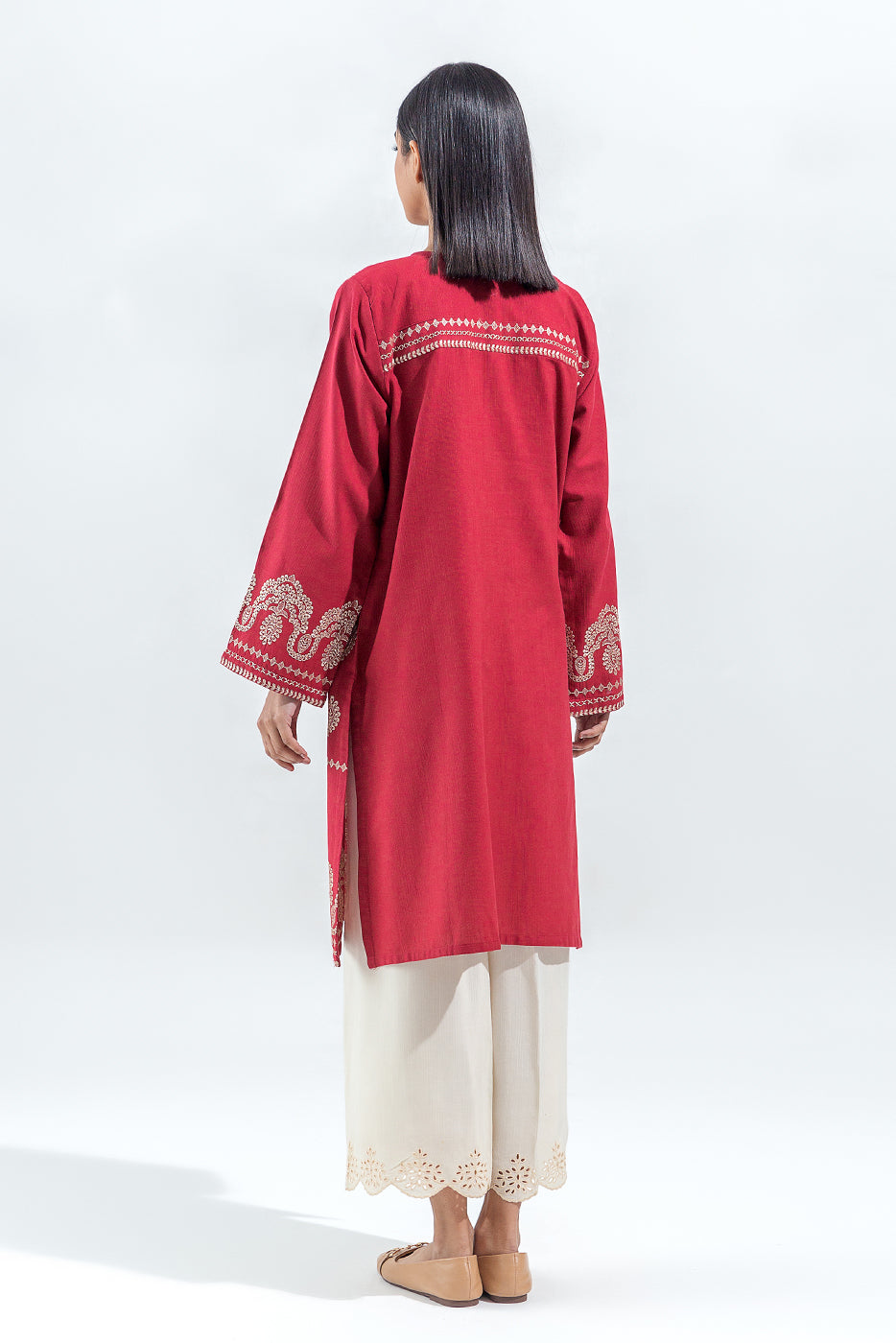 EMBROIDERED SLUB KHADDAR SHIRT(PRET)