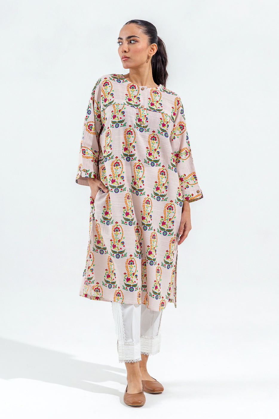PRINTED SLUB KHADDAR SHIRT (PRET)