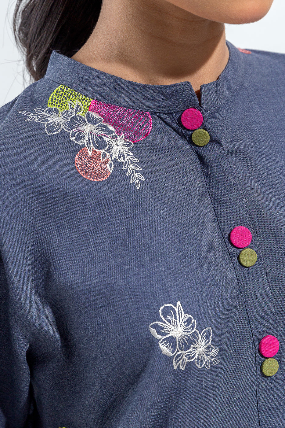 2 PIECE EMBROIDERED CHAMBRAY SUIT (PRET)