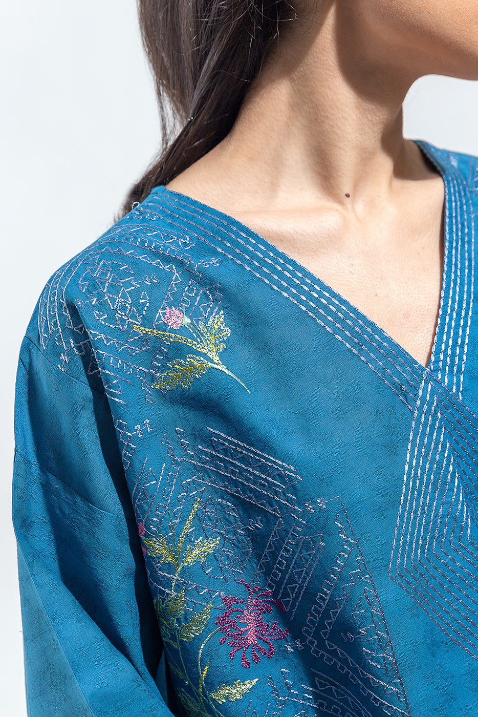 2 PIECE EMBROIDERED SELF JACQUARD SUIT (PRET)