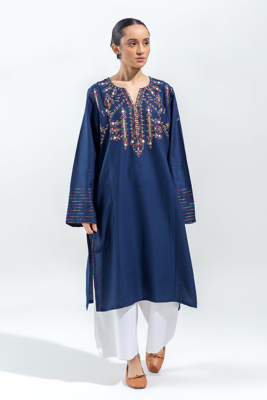 EMBROIDERED CHAMBREY SHIRT (PRET)