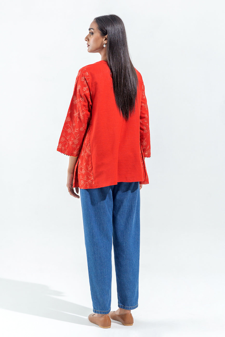 EMBROIDERED SLUB KHADDAR TOP (PRET)