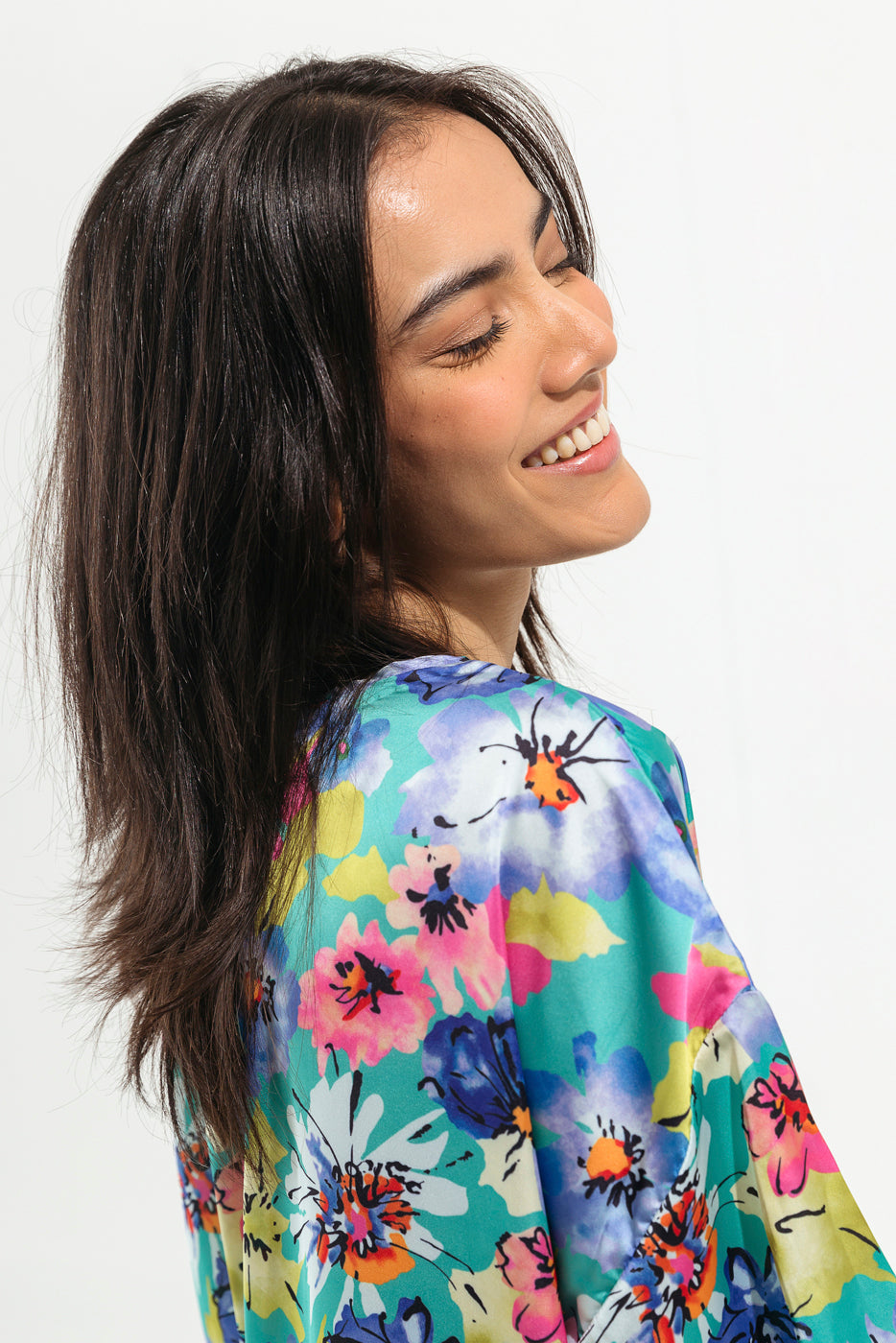 SEA GREEN ABSTRACT FLORAL TOP