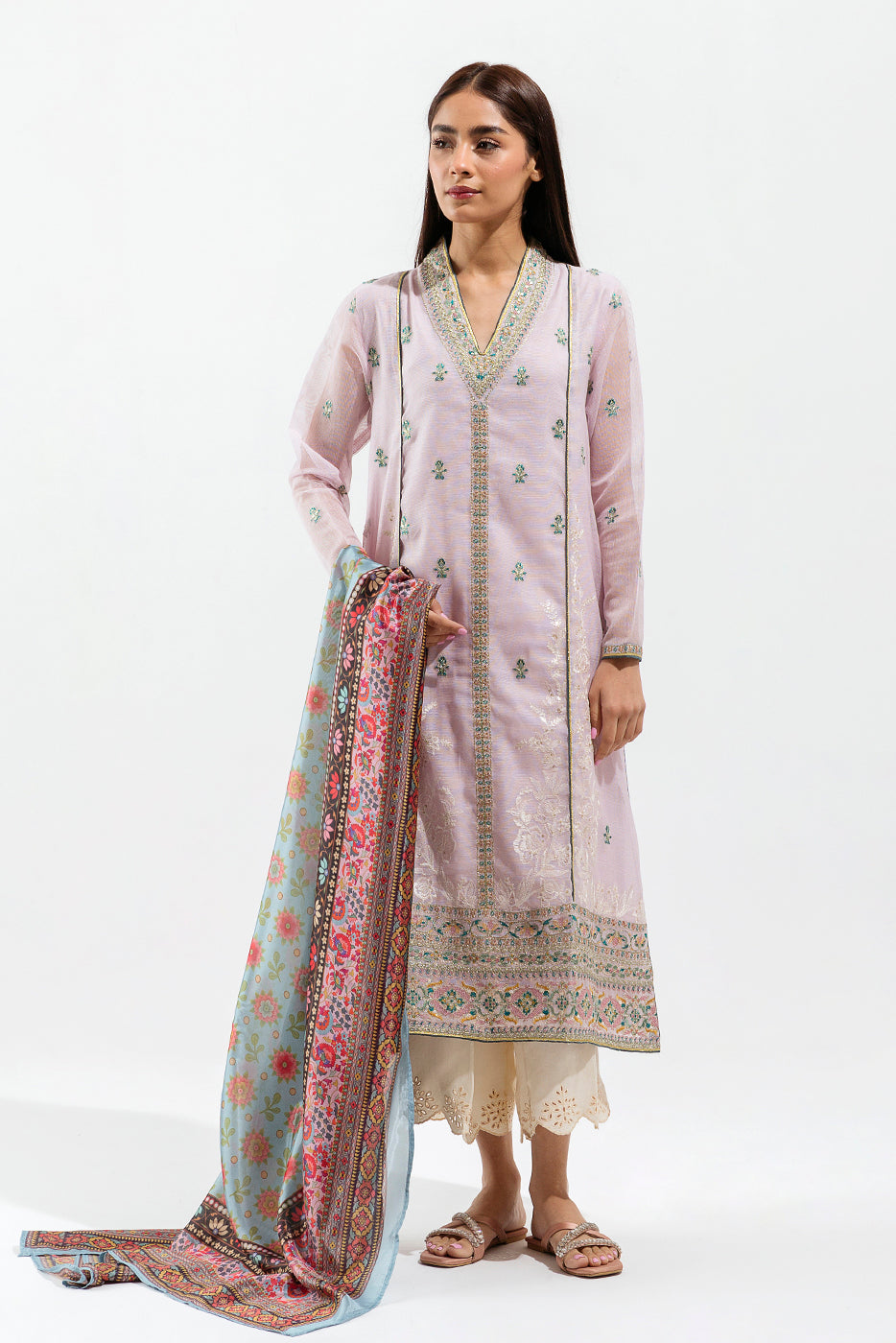 2 PIECE EMBROIDERED COTTON NET SUIT (LUXURY PRET)